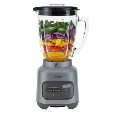 Exact Oster One-Touch 8-cup blender, model BLSTPDG-GD0-000 / SAP 2143024, with glass jar and control panel.
