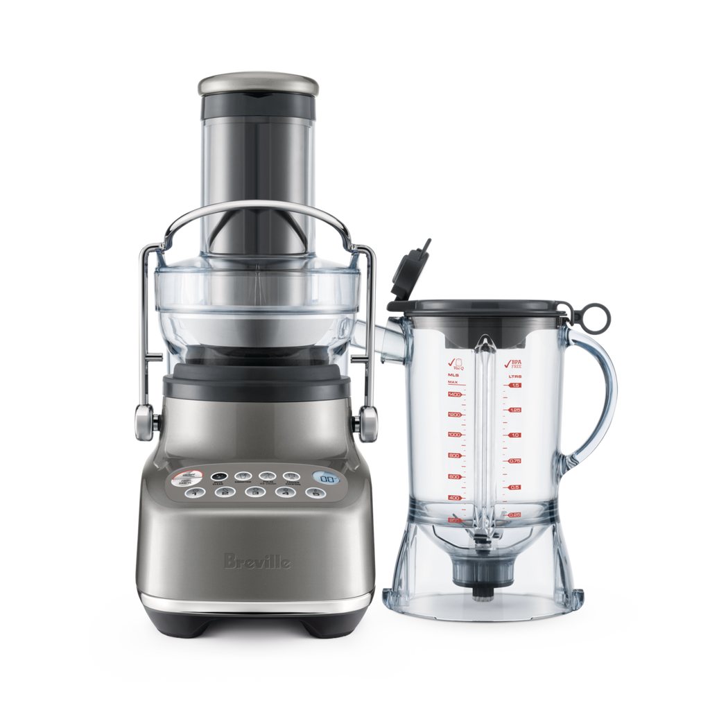 Breville 3X Bluicer BJB615 with the juicer assembly and separate 50-ounce blending jug; reman offer finish is not stated.