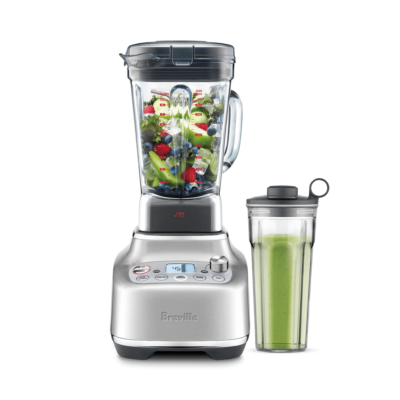 Breville Super Q BBL920 in Brushed Stainless Steel with 68-ounce jug and separate personal cup.