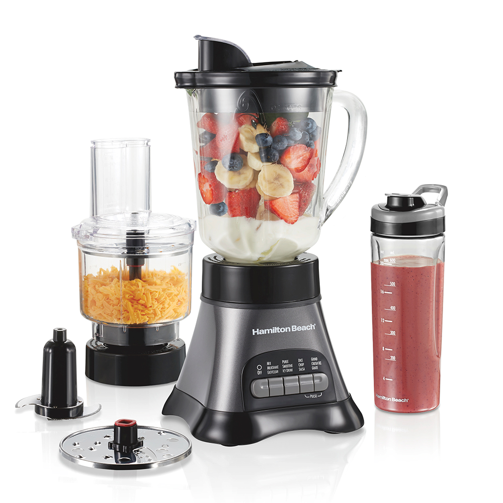 Hamilton Beach 58163 3-in-1 blender with glass pitcher, travel jar and processor attachment