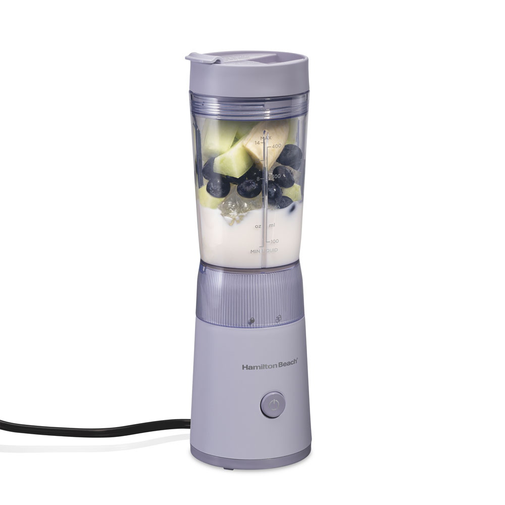 Hamilton Beach 51191G Personal Blender in Light Purple with its 14-ounce cup