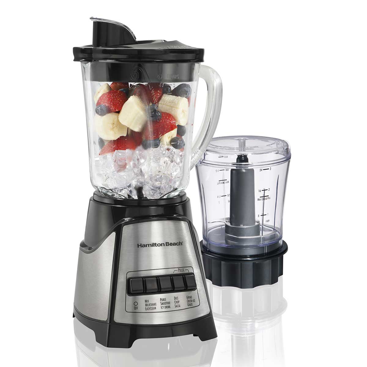 Hamilton Beach 58149 and 58149G blender with a five-cup glass pitcher and separate three-cup chopper bowl
