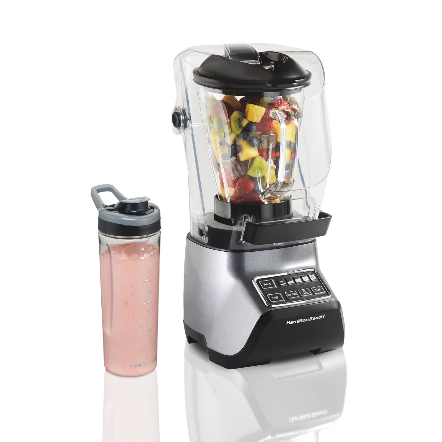 Hamilton Beach Sound Shield 950 Blender with Personal Jar 53602 manufacturer page-linked reference showing its jar package and hinged sound shield.