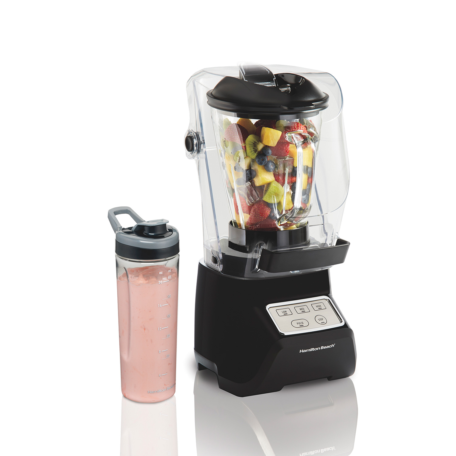 Hamilton Beach Sound Shield 950 Blender with Personal Jar 53603 manufacturer page-linked reference showing its jar package and hinged sound shield.