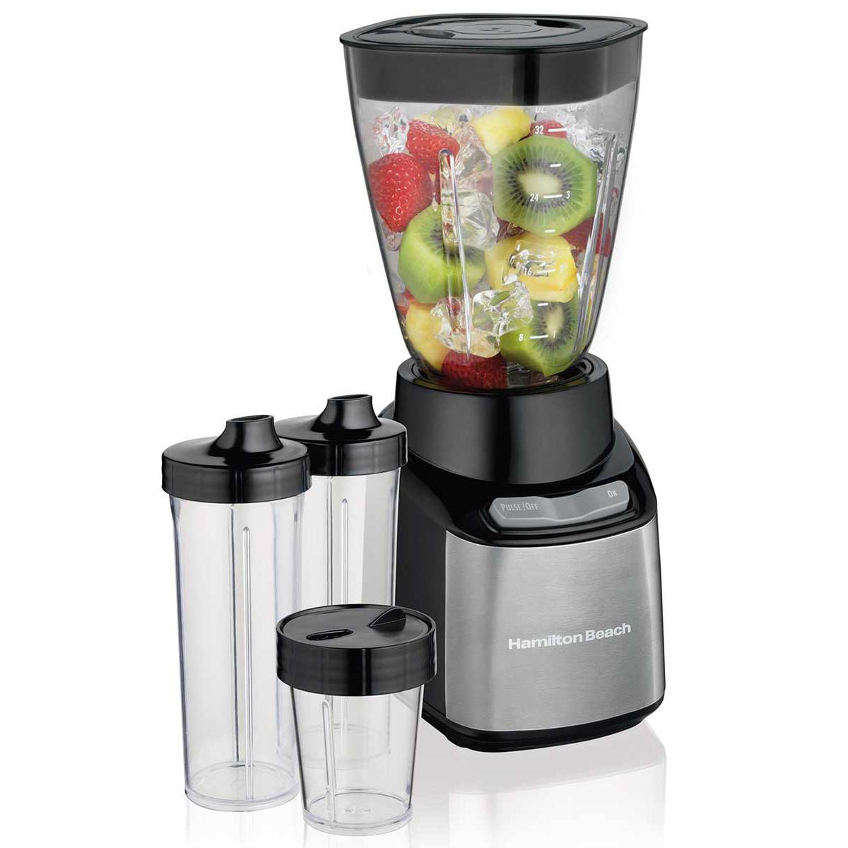 Hamilton Beach Stay or Go 52400 base shown with pitcher and small cups; image is a manufacturer reference.
