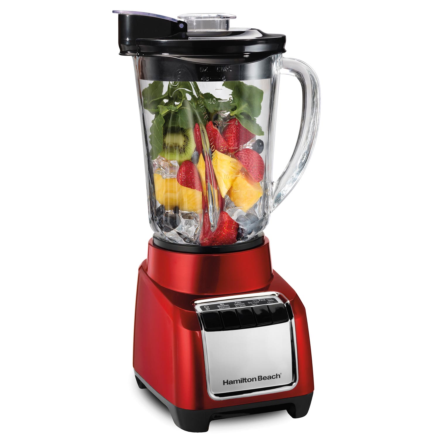 Hamilton Beach Wave-Action Blender 53519W mit einem markierten Glaskrug samt Deckel, Fassungsvermögen 48-ounce.