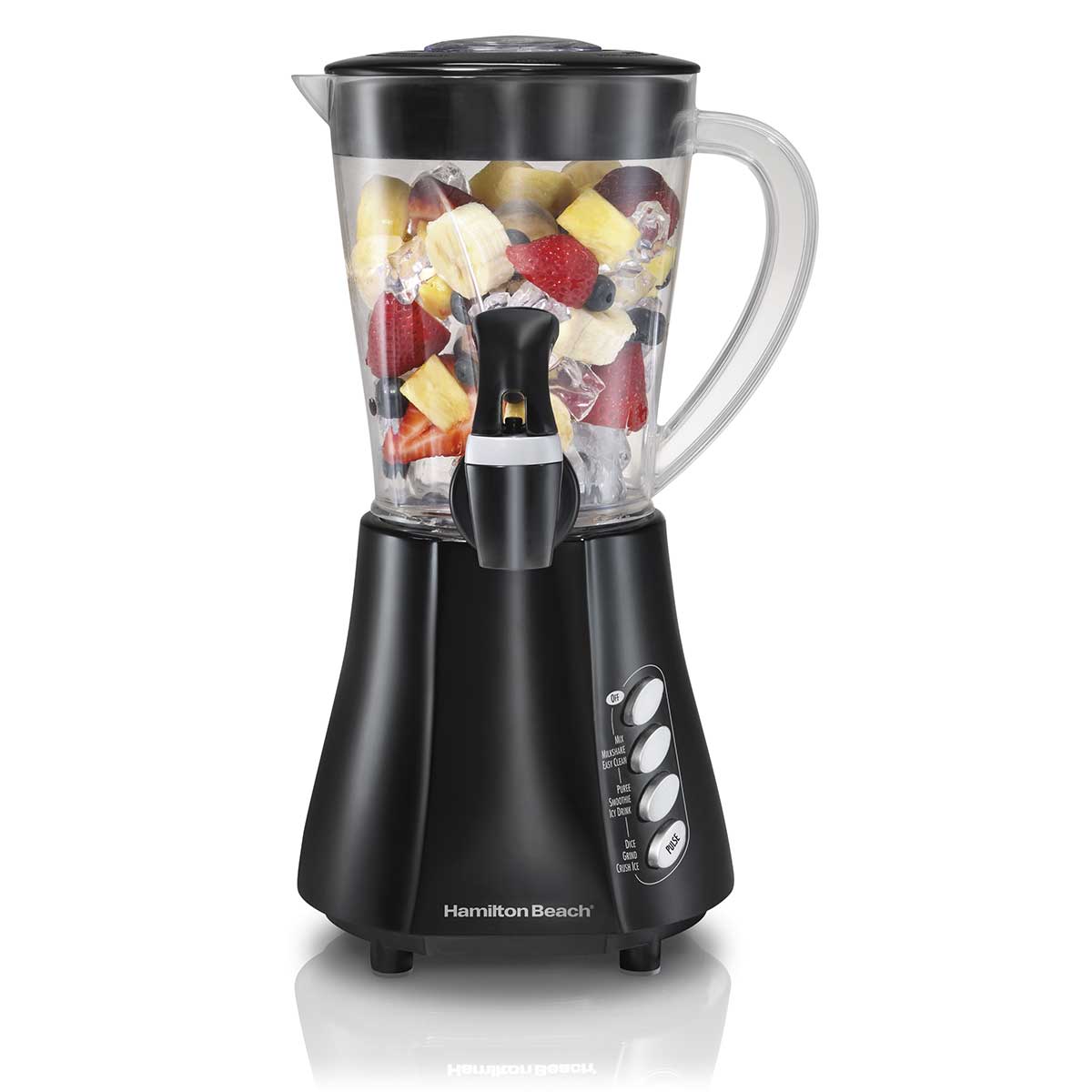 Manufacturer-linked 58615 black dispensing blender image; staged ingredients are not package contents. Photo/render status is unknown; private preview only pending image-rights review.