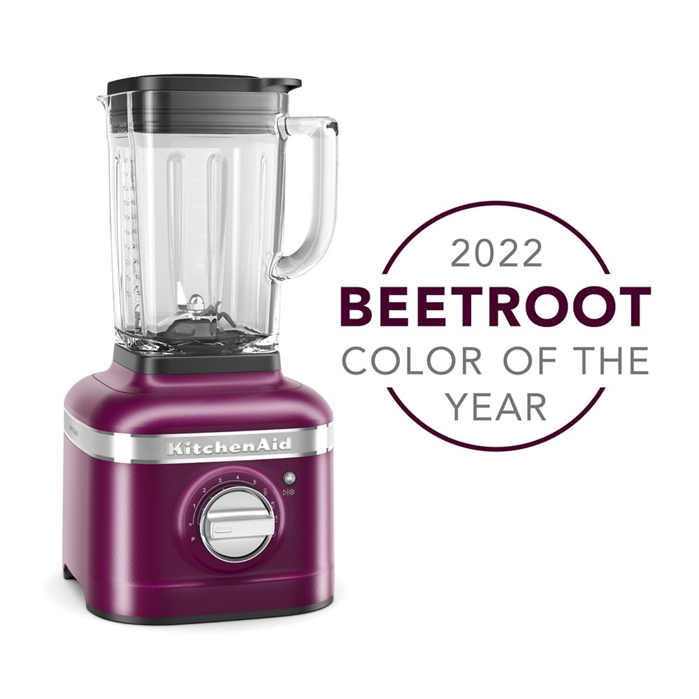 KitchenAid K400 KSB4026BE in Beetroot with the included jar.