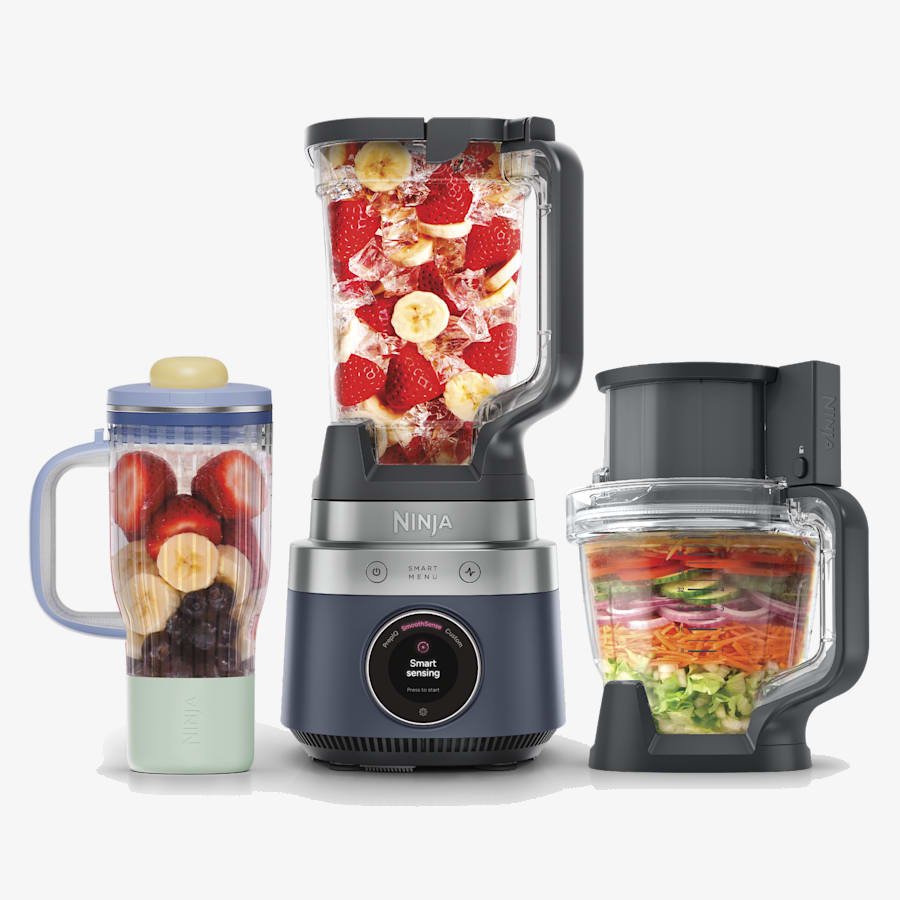 Image depicts the exact included Midnight Blue LB401BL base, pitcher, tumbler and processor setup; it does not show the separate dicing kit that is included in the LB401BLB1 bundle.