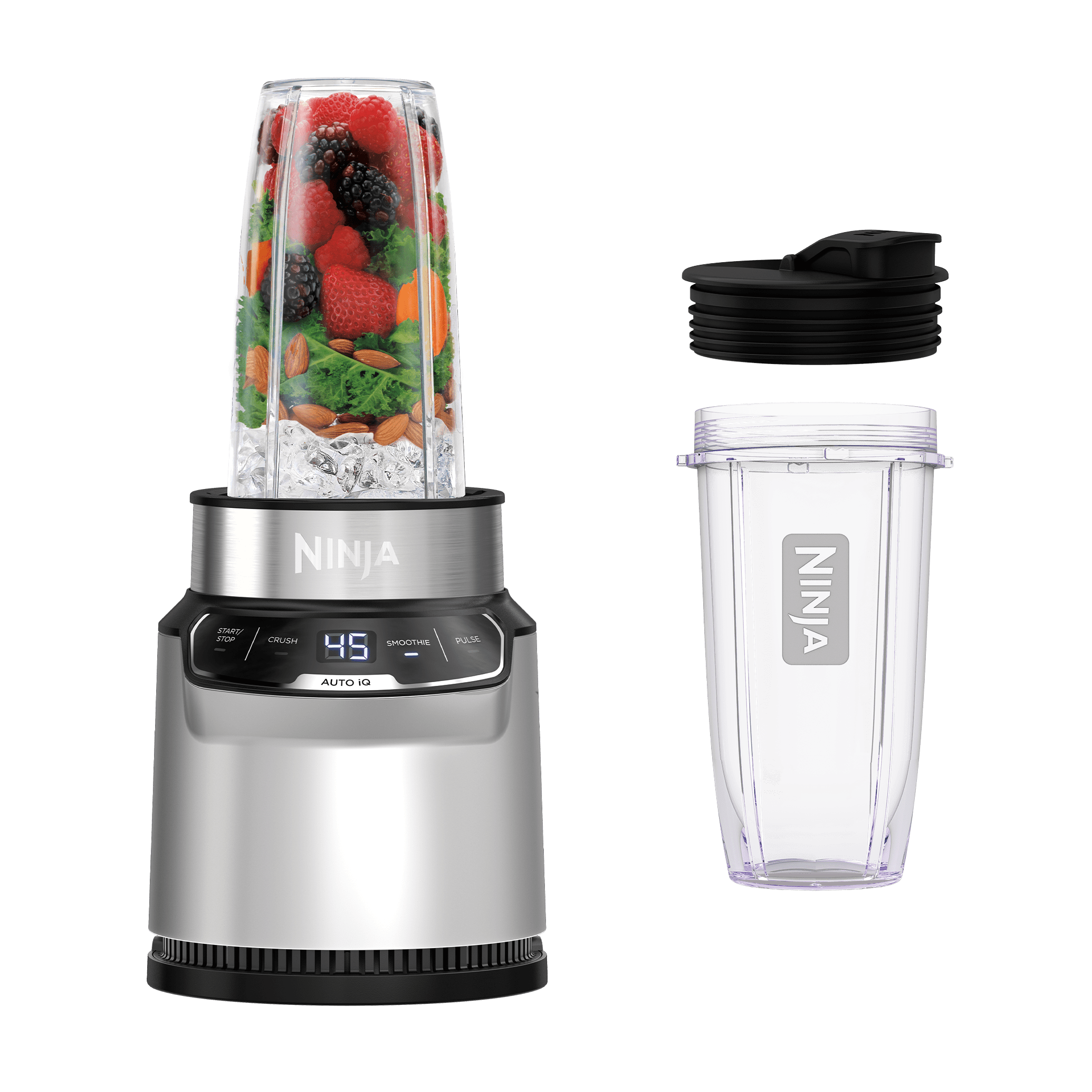 Ninja Nutri-Blender Pro BN401 Cloud Silver base shown with two 24-ounce cups; the image source page is the BN401B1 bundle, whose extra third cup is not shown.