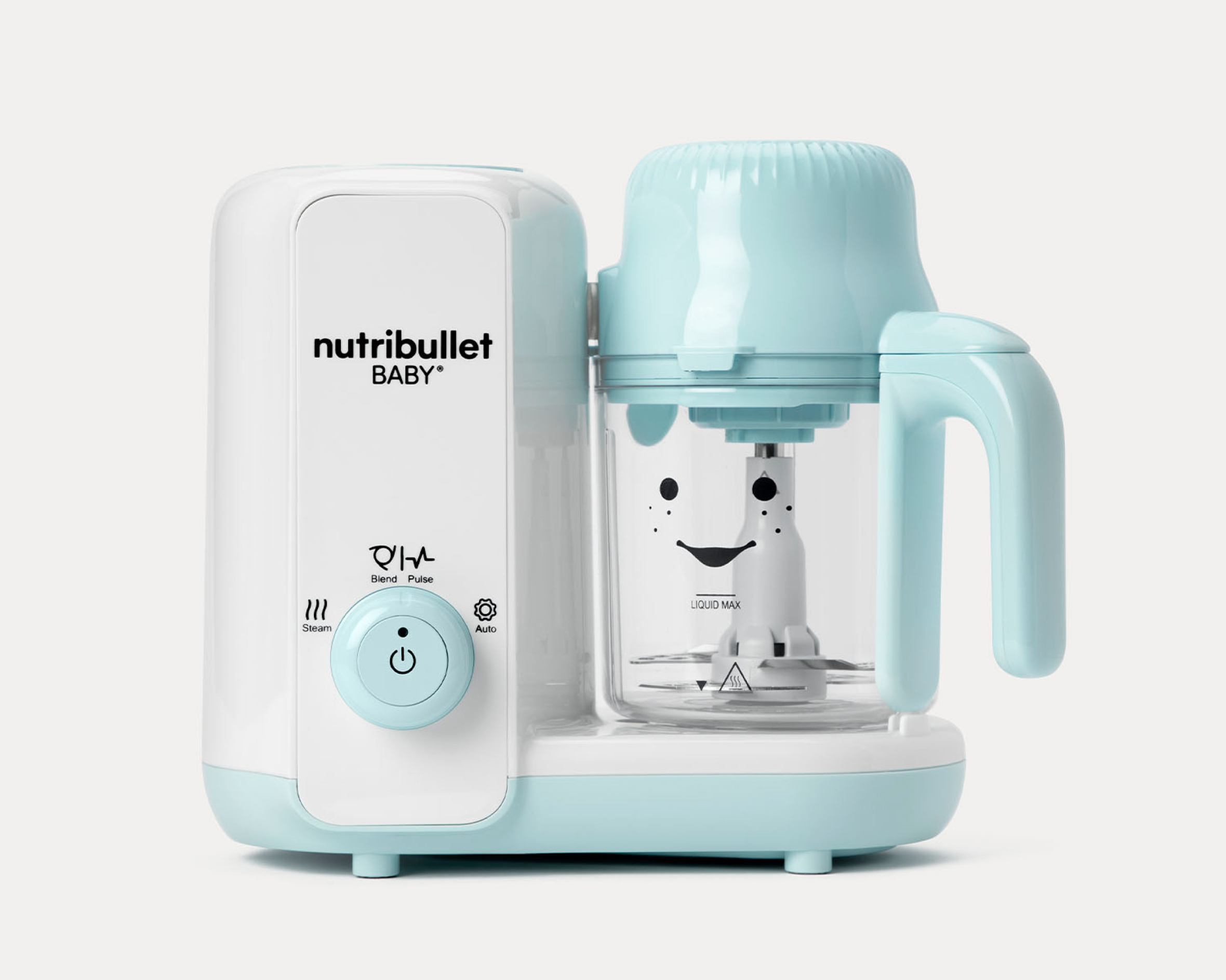 White and pale-blue nutribullet Baby NBY50200 steam-and-blend base and work bowl with Steam, Blend/Pulse and Auto controls