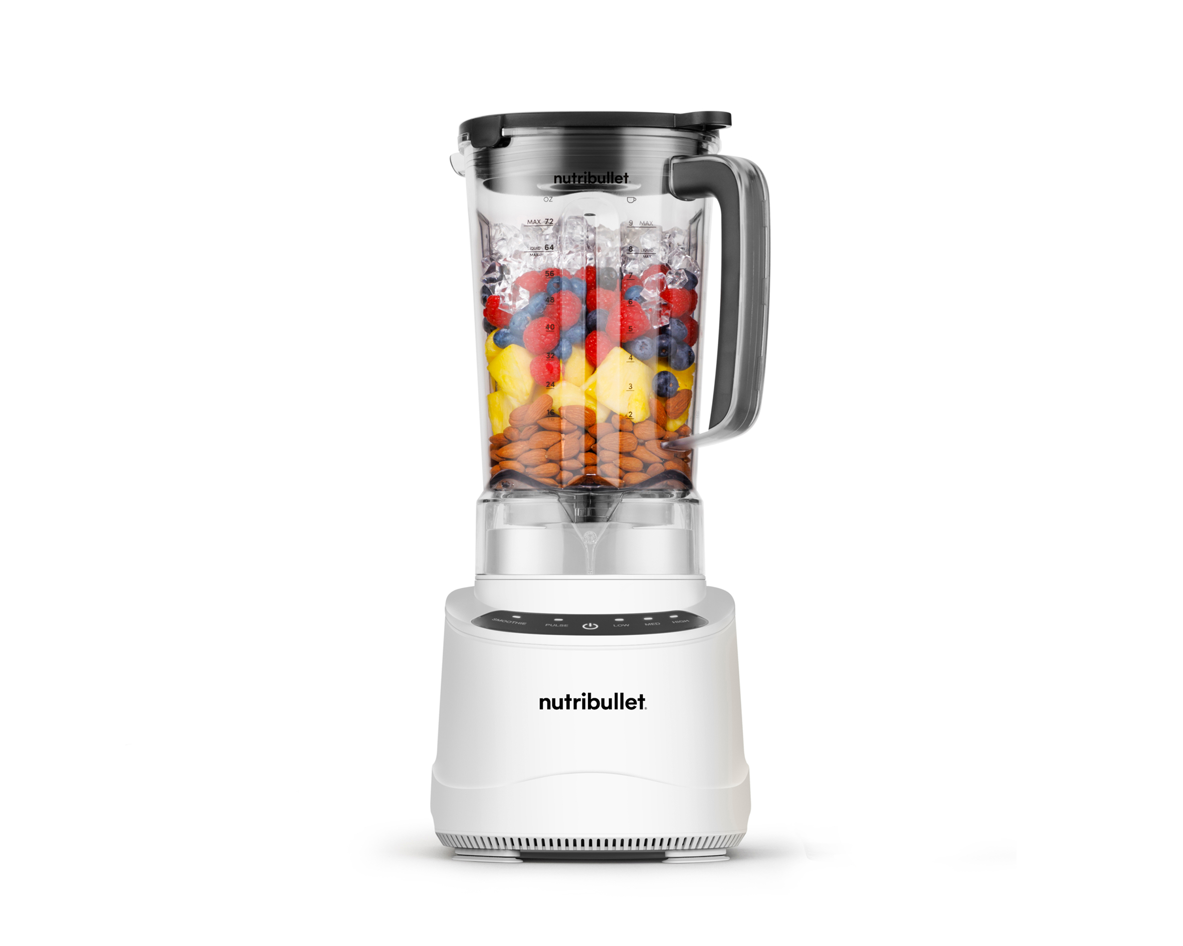 nutribullet Power Core XL Blender NBF70100AW-02 Matte White base and pitcher with lid, showing the marked capacity levels.