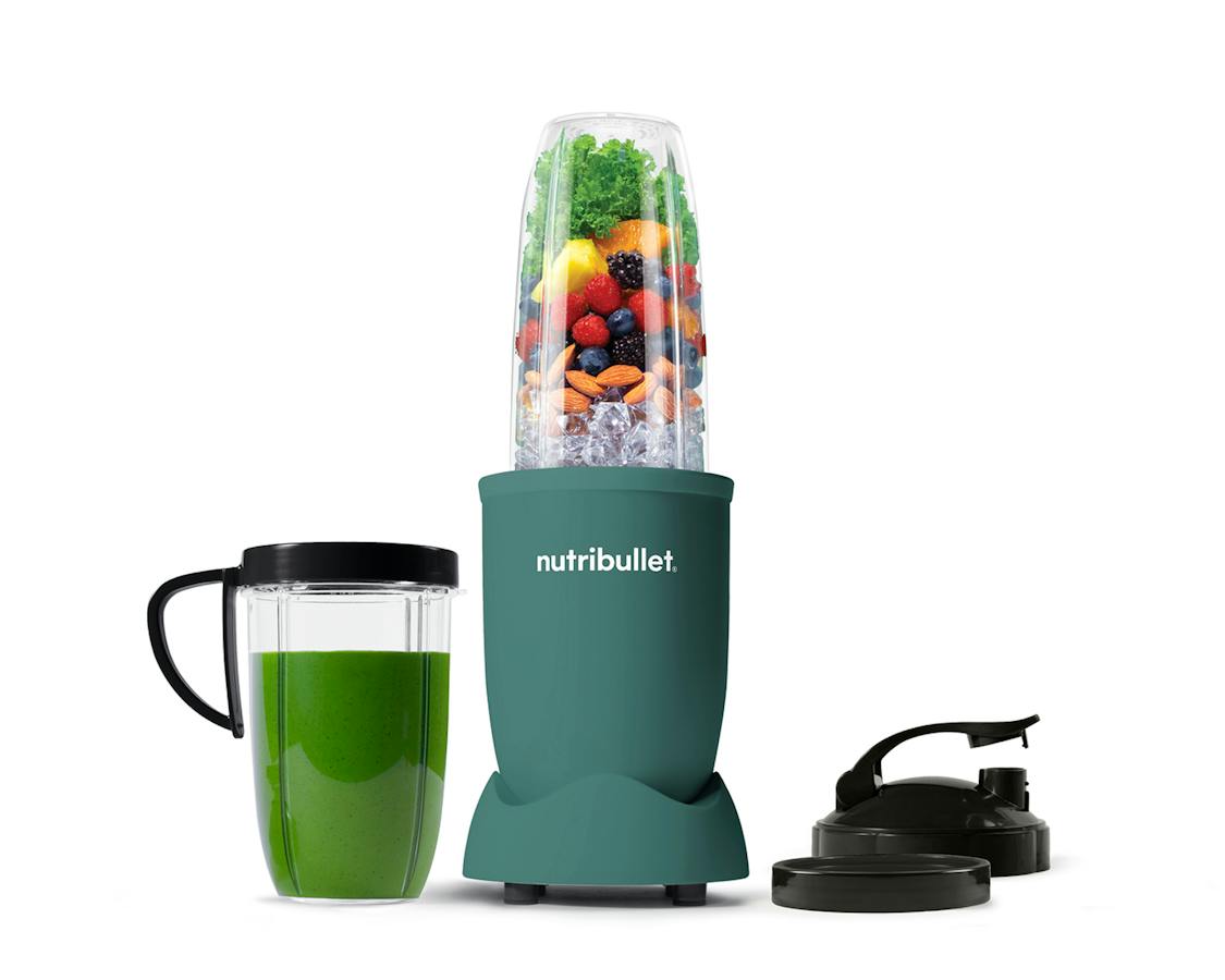nutribullet Pro 900 Matte Eucalyptus NB9-0901EUCTH base, two separate cups, rings and lids