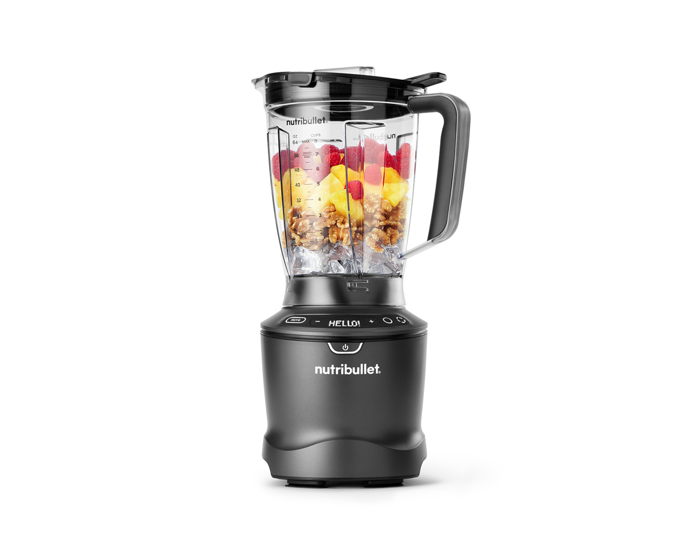 nutribullet SmartSense NBF50600 in Gunmetal Gray with one marked pitcher and vented lid.