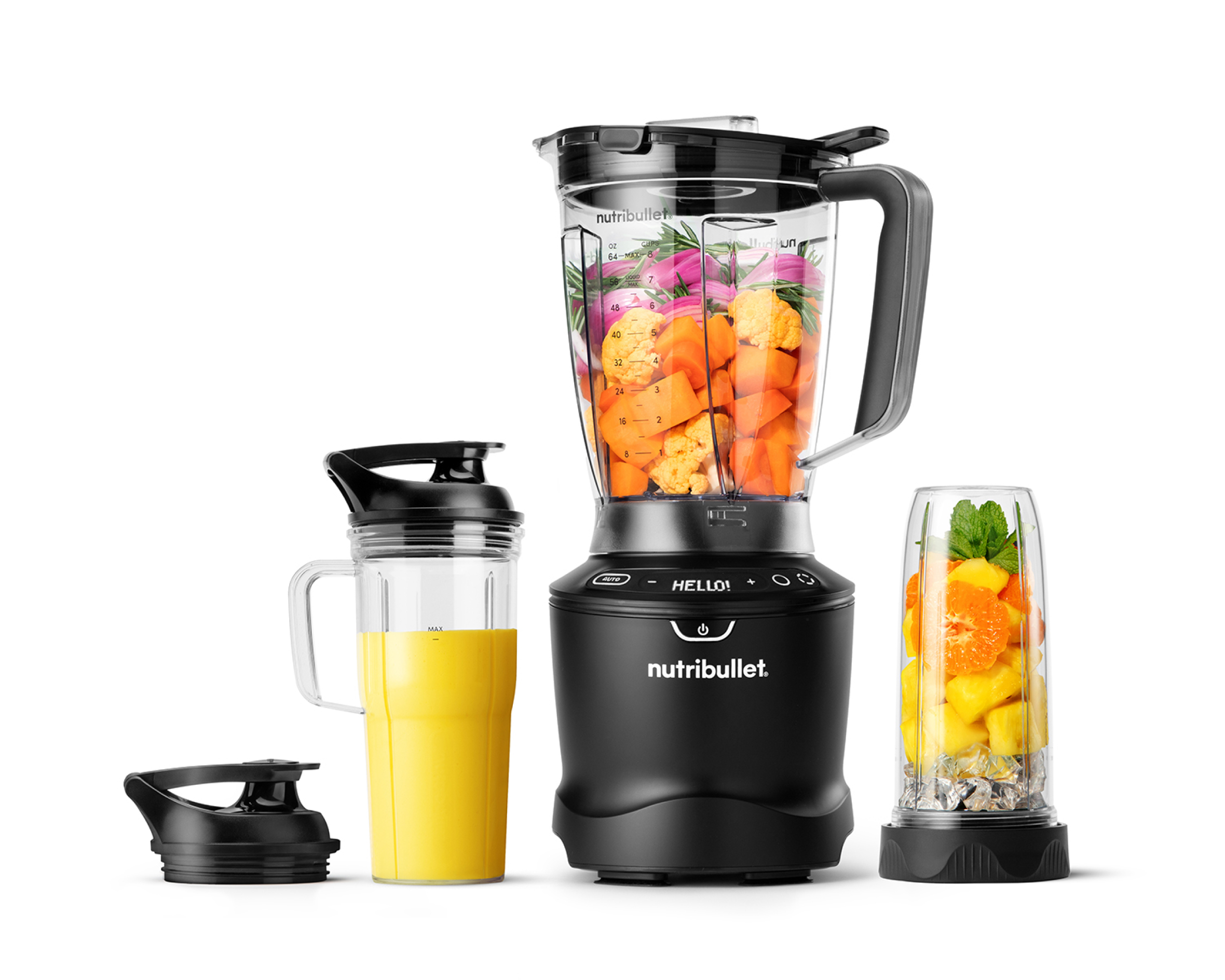 Matte Black nutribullet SmartSense Blender Combo NBF50700AK base and pitcher; pictured smaller cups are not treated as a confirmed in-box list.