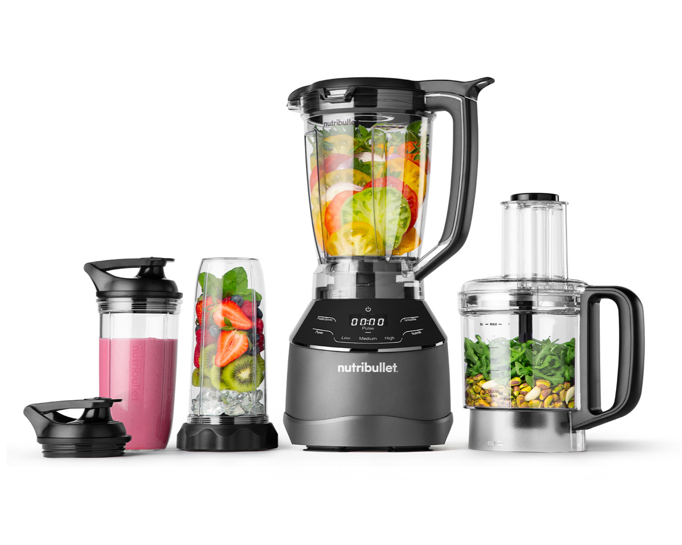 nutribullet Triple Prep System base with 64-ounce pitcher, two single-serve cups and 7-cup food processor bowl