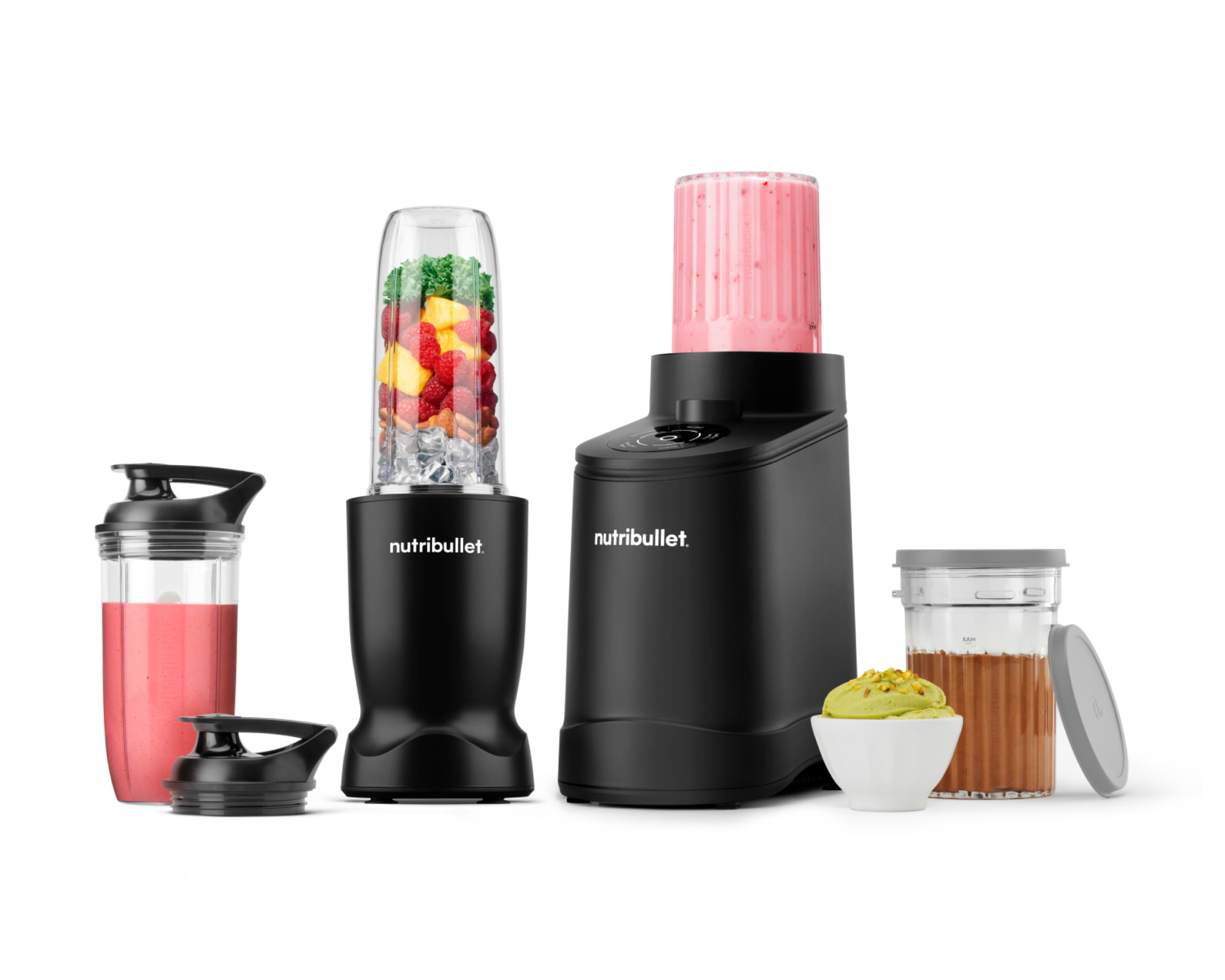 Official nutribullet Turbo & Chill Bundle in black: separate Turbo personal blender and Chill frozen-dessert appliance with vessels. Staged scene; exact bundle contents are established from the page list, not the image.