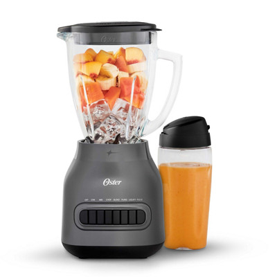 Oster Easy-to-Clean base with a glass pitcher and separate small cup