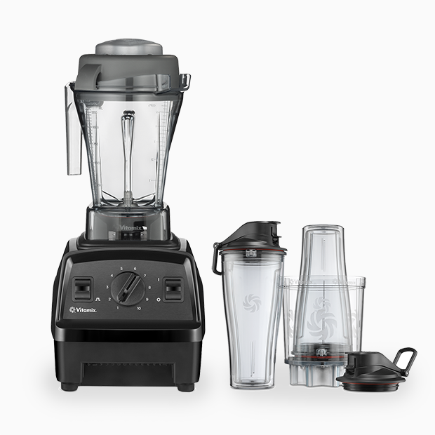 Black Vitamix E310 with 48-ounce jar and two separate Personal Cup Adapter cups